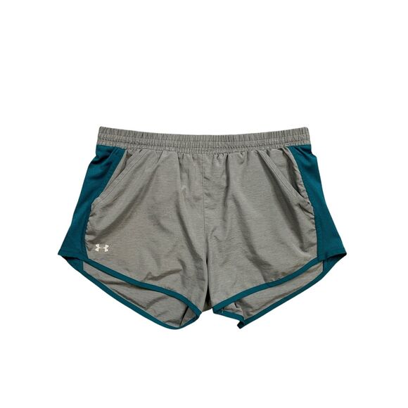 Under Armour Shorts Womens M Medium Grey Teal HeatGear Loose Mesh Panel Running - Picture 1 of 12